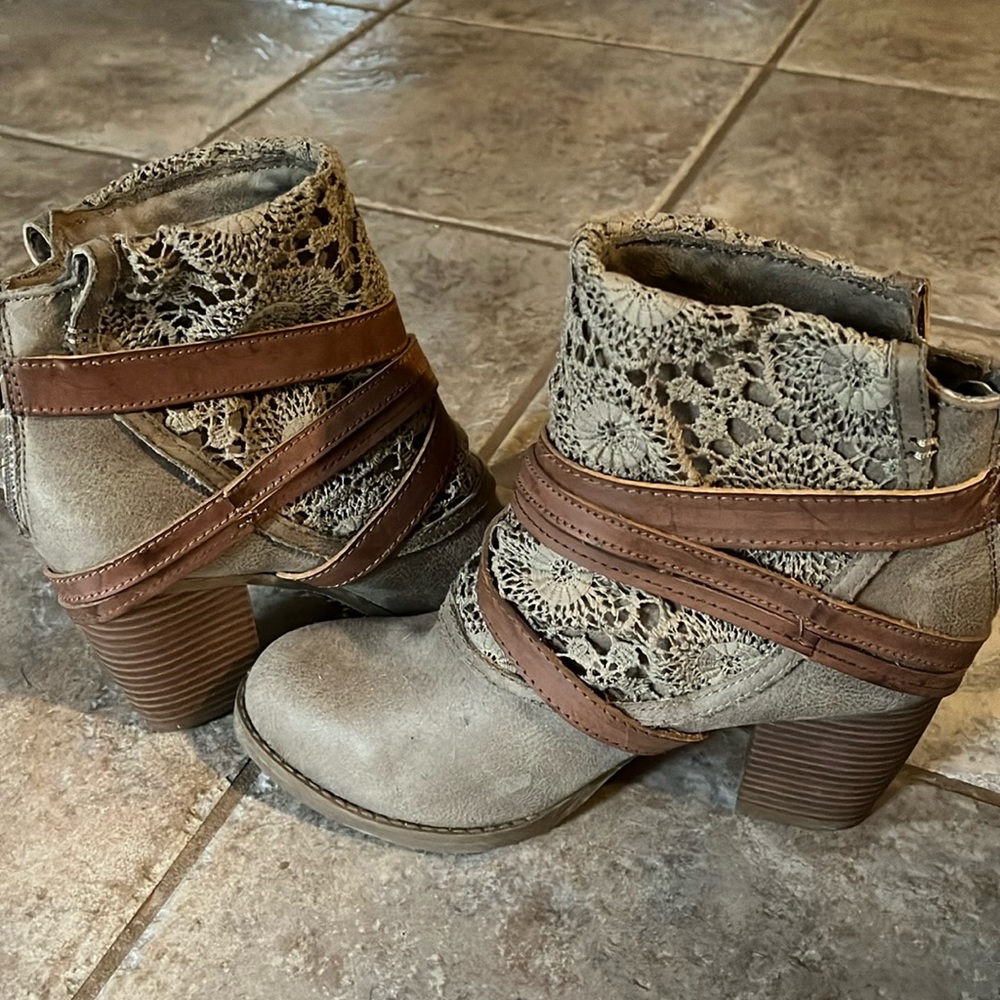 Heeled, ankle boots by Sugar. Worn only a few times. Size is 8.5, 3-1/4” heel.